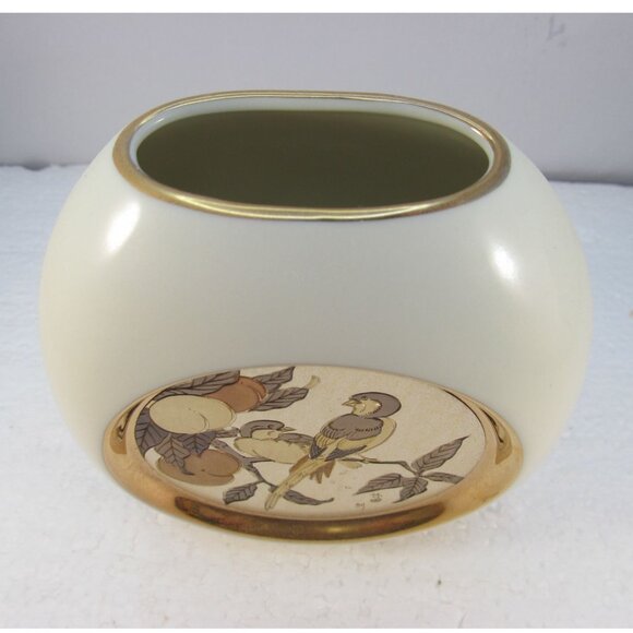 Vintage The Art of Chokin Ceramic Bud Vase with Gold Accented Birds and Fruit - Picture 4 of 12